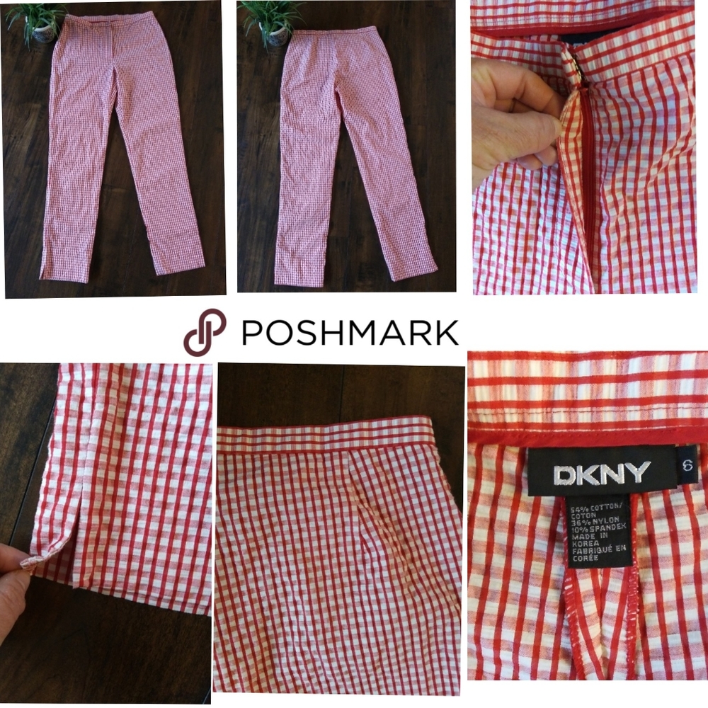 DKNY red plaid stretch ankle pants